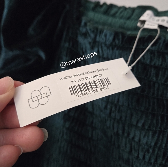 Baltic Born Vivaldi Smocked Velvet Midi Dress Green - Picture 6 of 9